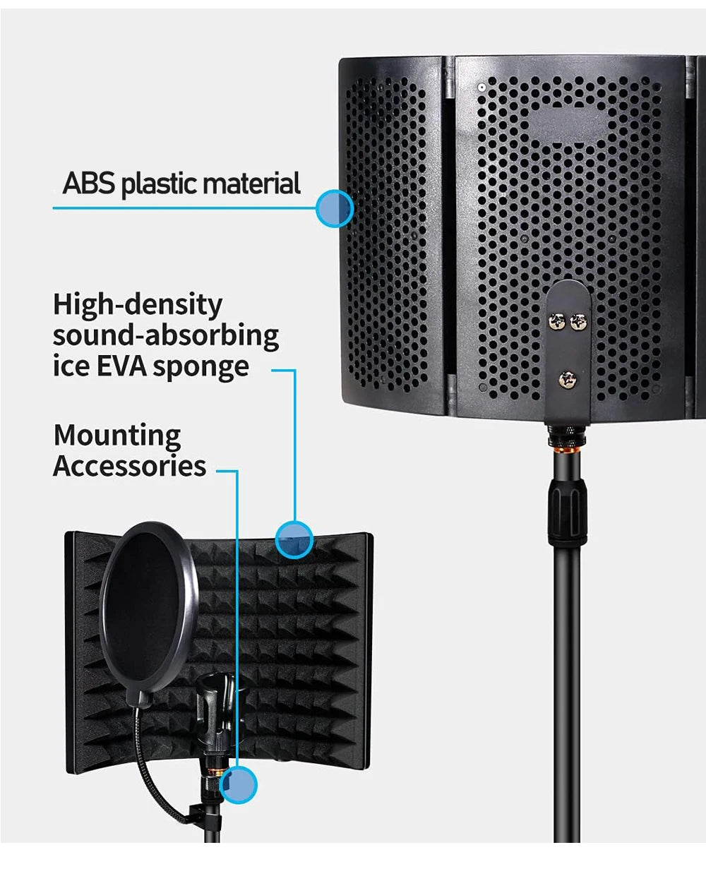 AOIEUUAI Foldable isolation microphone shield